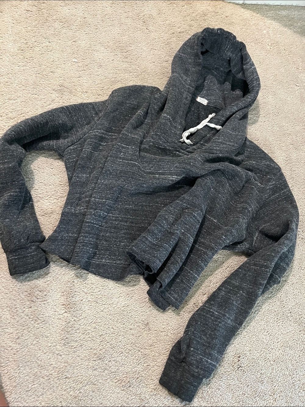 Women's Dark Heather Gray Crop Hooded Pullover Sweater